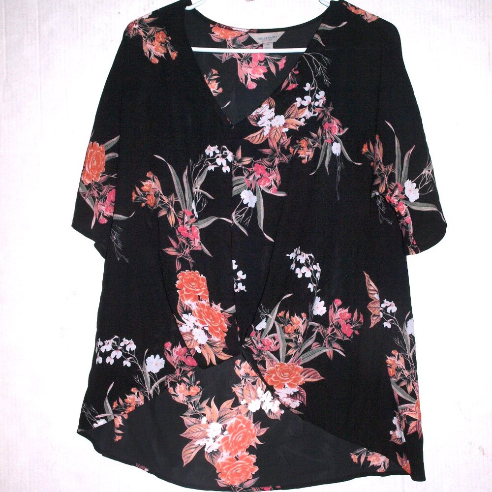 Belle & Sky Black Floral Top Women Size M